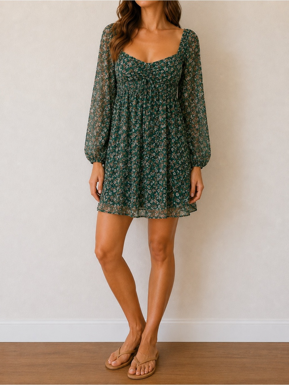 Altar'd State Green Floral Square-Neck Mini Dress